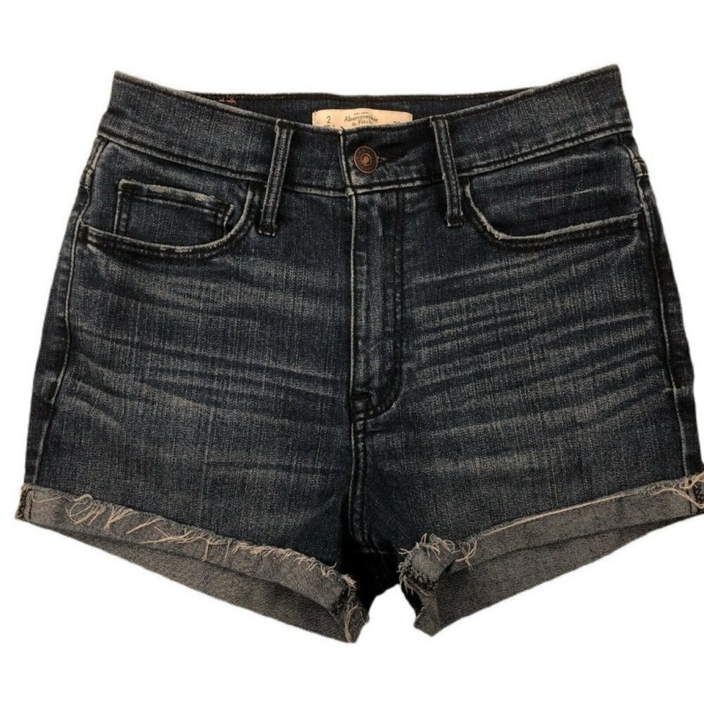 Abercrombie & Fitch Cuffed Hem Wiskering Blue Jean Shorts Women's Size 26/2